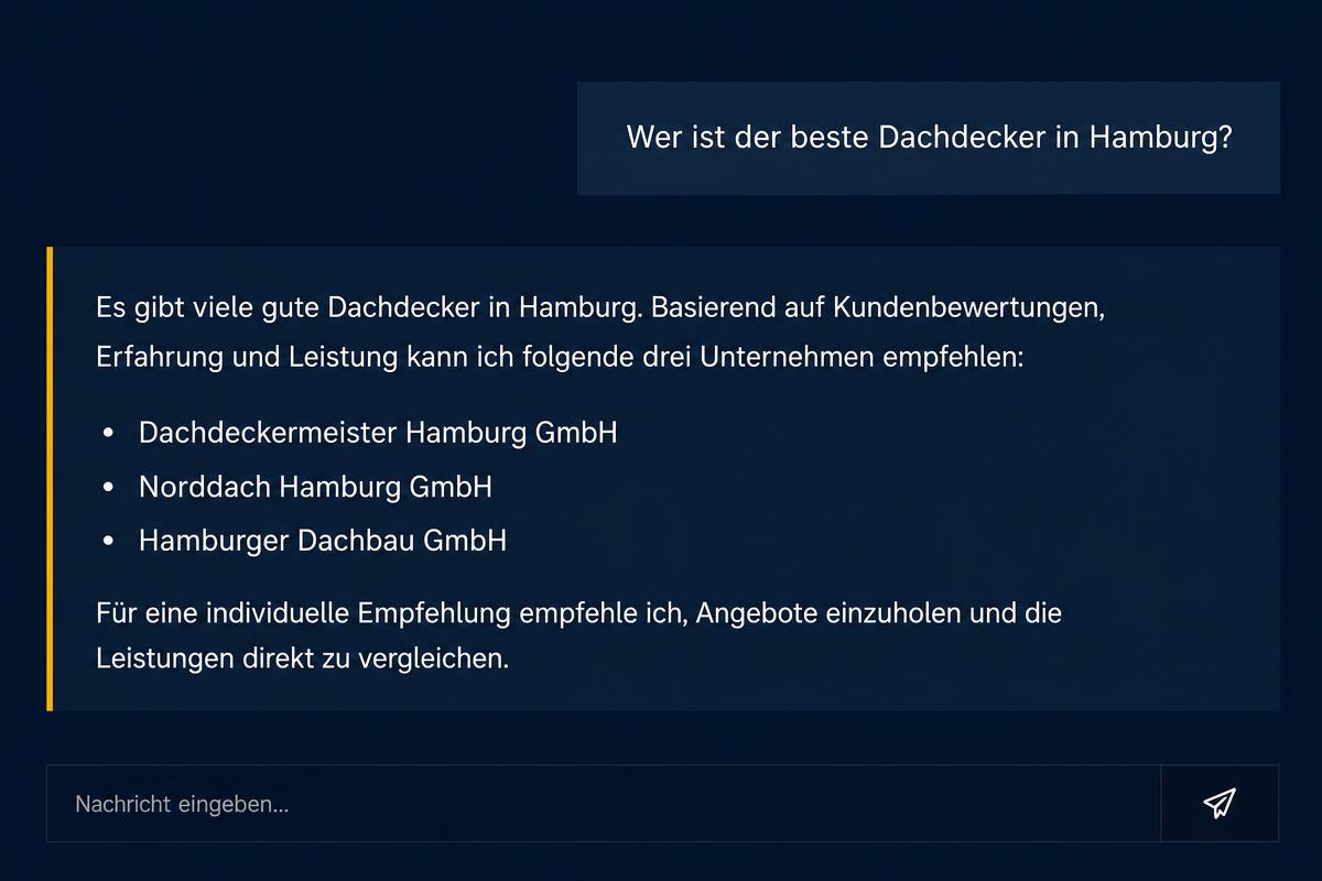 Beispiel einer KI-Antwort, in der drei Anbieter namentlich genannt werden